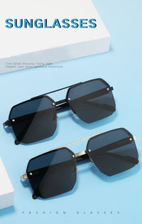 Retro Oversized Double Bridge Metal Sunglasses UV400