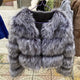 Faux Fur Coat with Fox and Raccoon Leather Hood, Brown, Plus Size