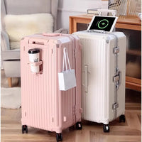 Large Capacity Valise Smart Travel Trolley Suitcase Luggage With USB Charger And Cup Holder