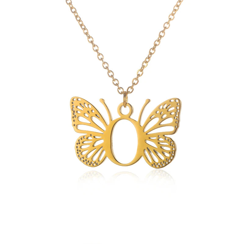 A - Z Initial Letter Collar Butterfly Necklace For WomenAzizaK