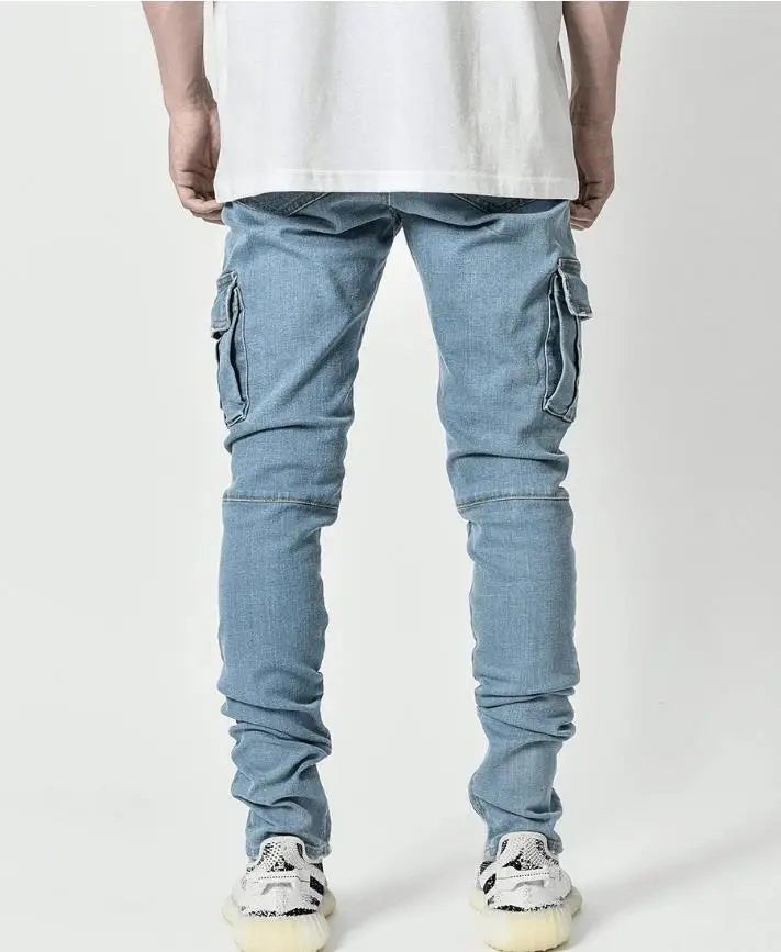 Pencil Jeans Solid Denim Cargo Pants