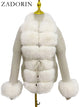 Faux Fur Coat Luxury Knitted Sweater Fur Cardigan Detachable Collar White Pink