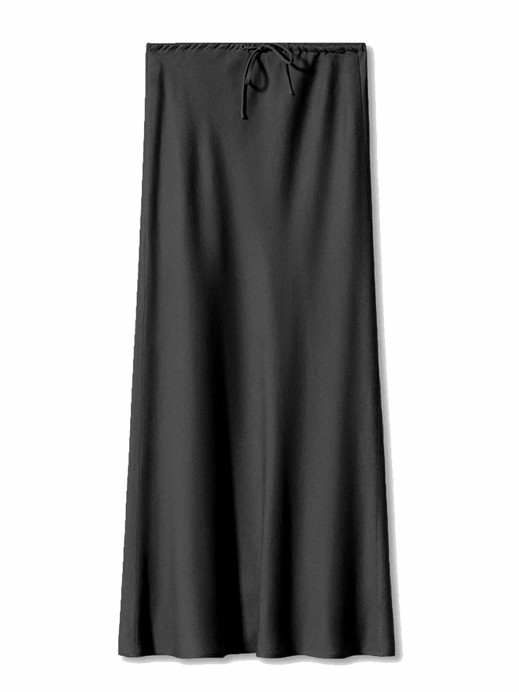 Long black satin skirts