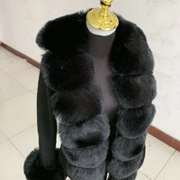 elegant knitted sweater with faux fox fur collar, fur coat