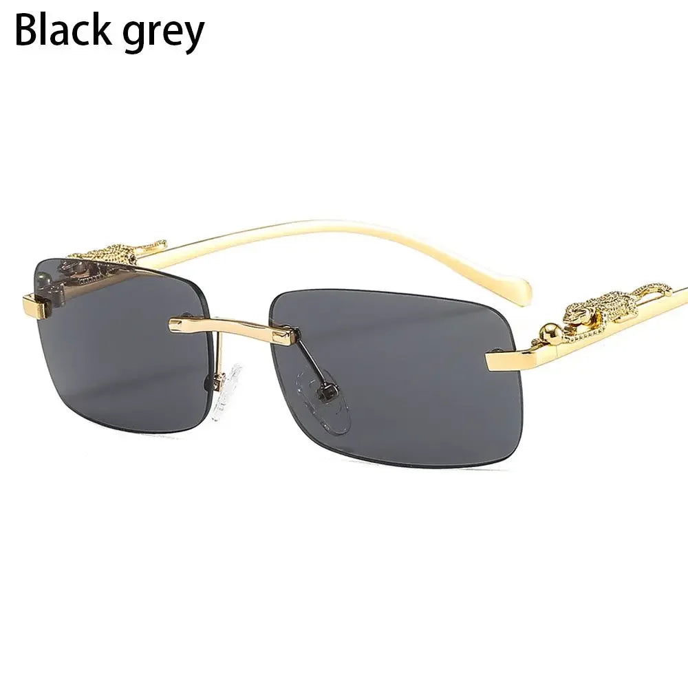 Rimless Square Sunglasses Retro Designer Gold Leopard Style Lenses