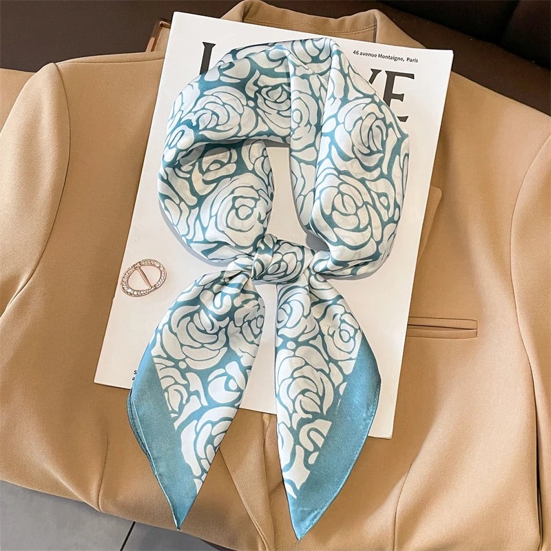 Square silk scarf with flowers