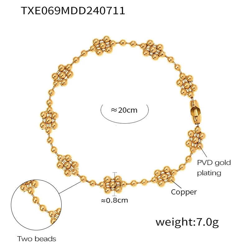 Copper Beaded Necklace Bracelet For Women 18K Gold Plated Waterproof No Tarnish Women's Necklaces Bracelets Woman Jewelry Sets