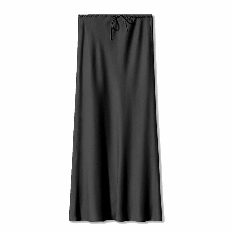 Long black satin skirts