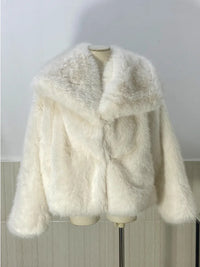 fur turn-down collar coat long sleeve cardigan