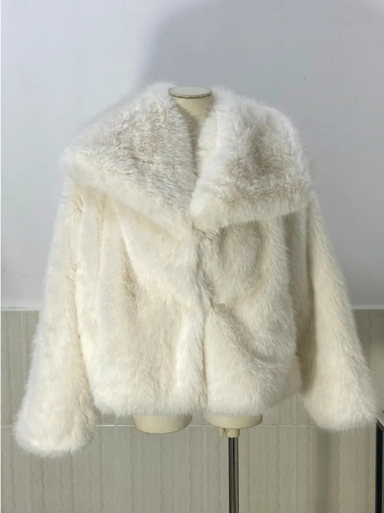 fur turn-down collar coat long sleeve cardigan