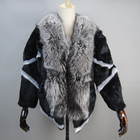 Natural rabbit fur coat with fox fur collar