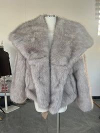 fur turn-down collar coat long sleeve cardigan