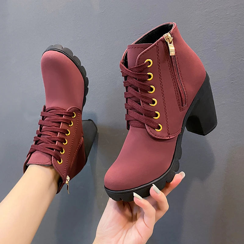 Velvet boots with wedge sole, internal zipper