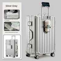 Travel Suitcase with USB Cup Holder, Aluminum Frame