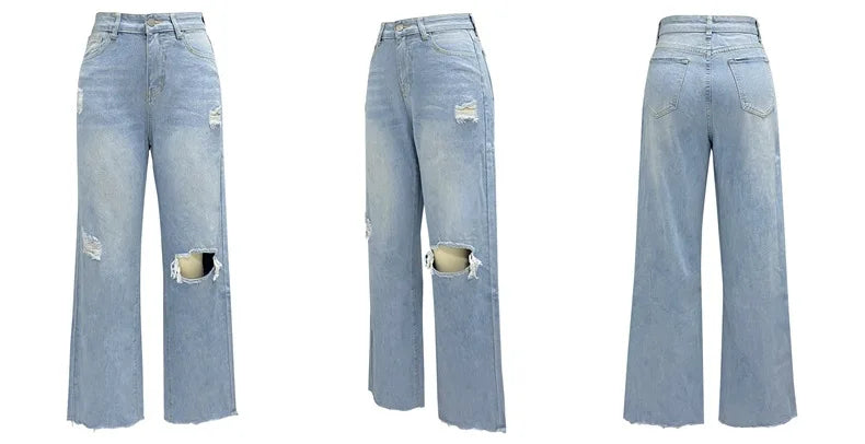 Jeans Wide Leg Pants Wash Holes