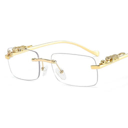 Rimless Square Sunglasses Retro Designer Gold Leopard Style Lenses