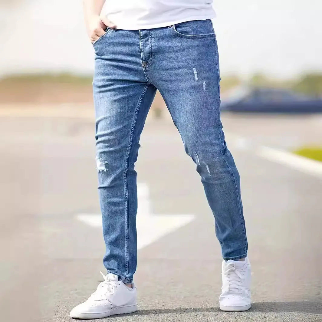 Ripped Skinny Vintage Wash Solid Pencil Jeans