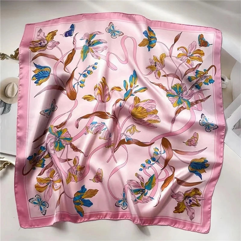 Square silk scarf with flowers