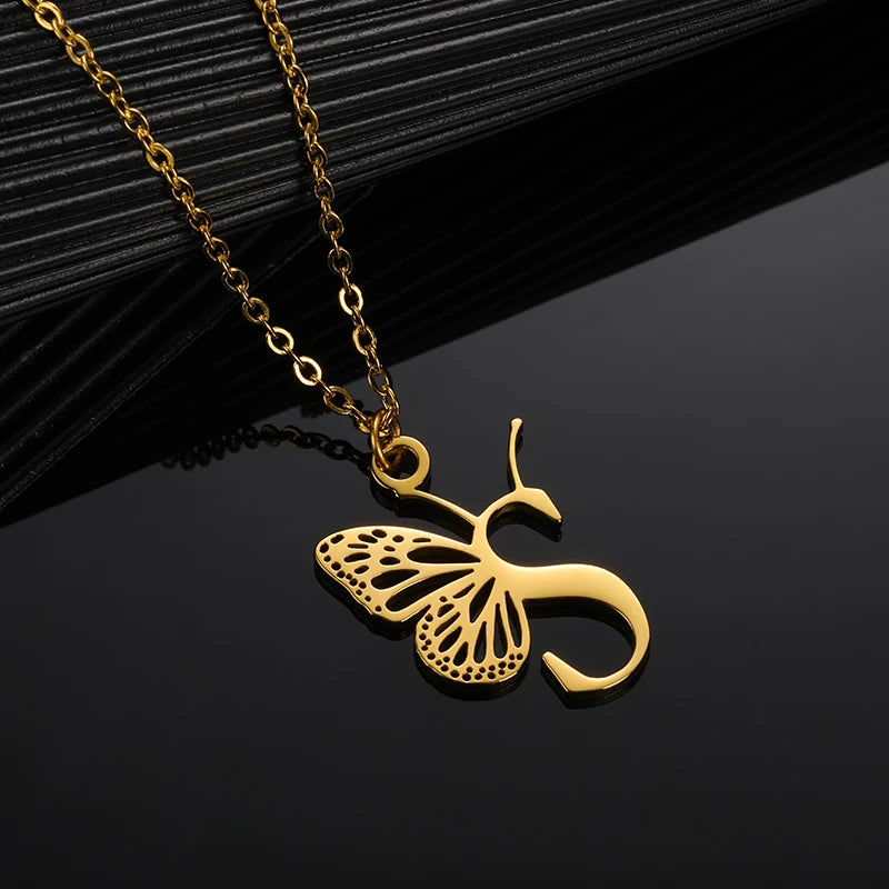 A - Z Initial Letter Collar Butterfly Necklace For WomenAzizaK