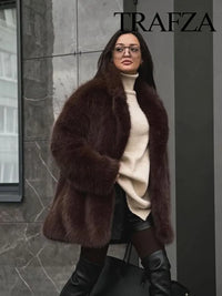 TRAFZA Faux Fur Effect Coat