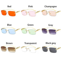 Rimless Square Sunglasses Retro Designer Gold Leopard Style Lenses