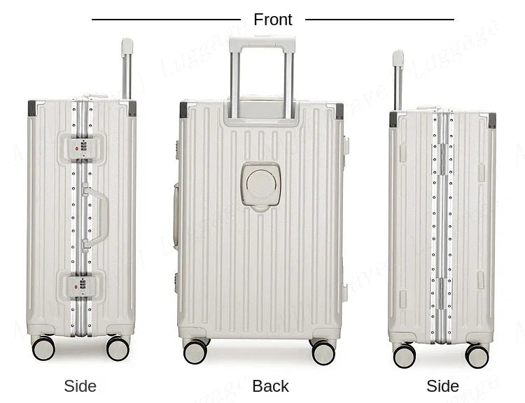 Travel Suitcase with USB Cup Holder, Aluminum Frame