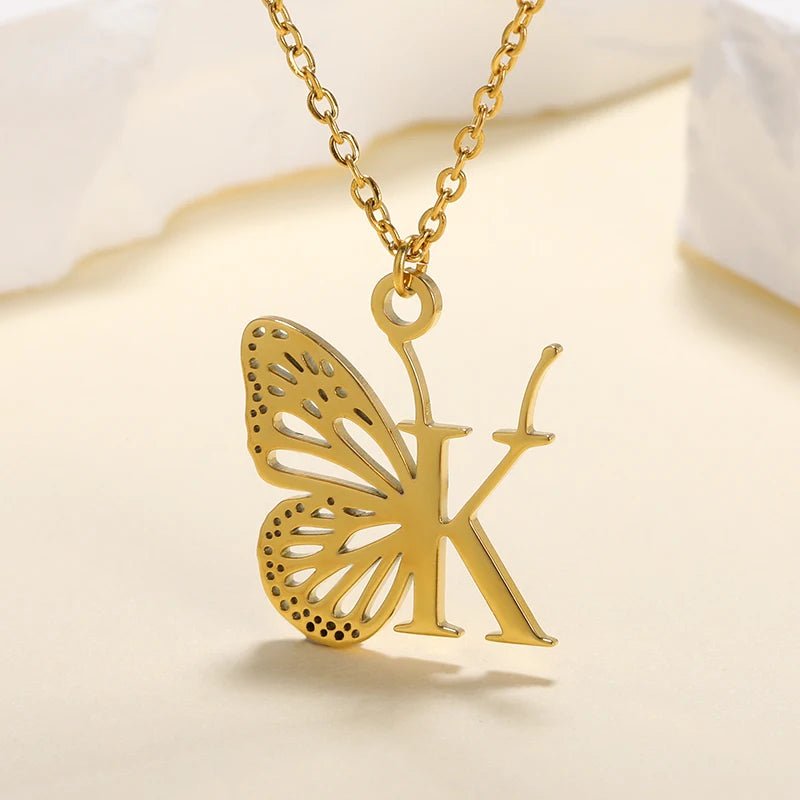 A - Z Initial Letter Collar Butterfly Necklace For WomenAzizaK