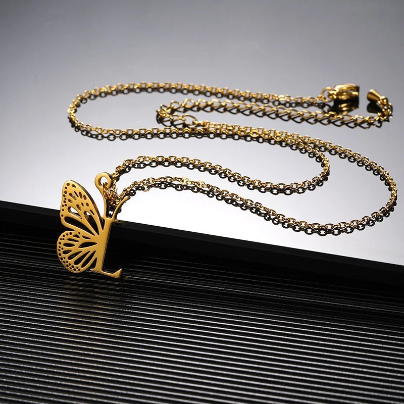 A - Z Initial Letter Collar Butterfly Necklace For WomenAzizaK