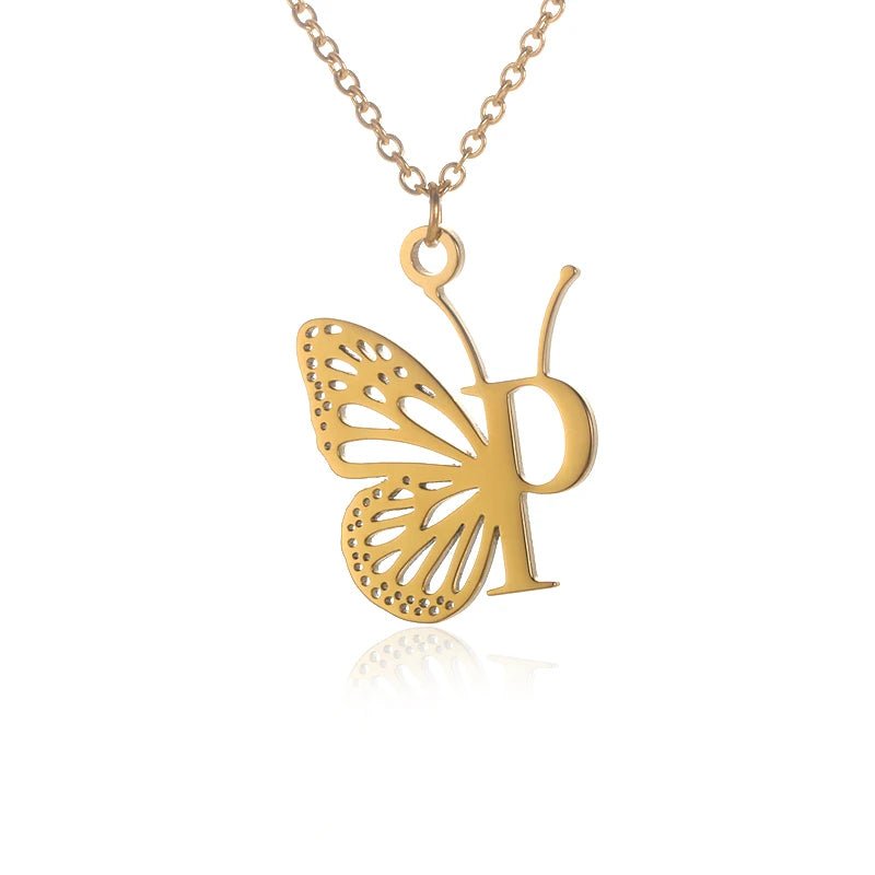 A - Z Initial Letter Collar Butterfly Necklace For WomenAzizaK