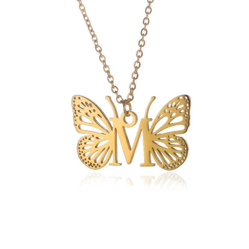 A - Z Initial Letter Collar Butterfly Necklace For WomenAzizaK