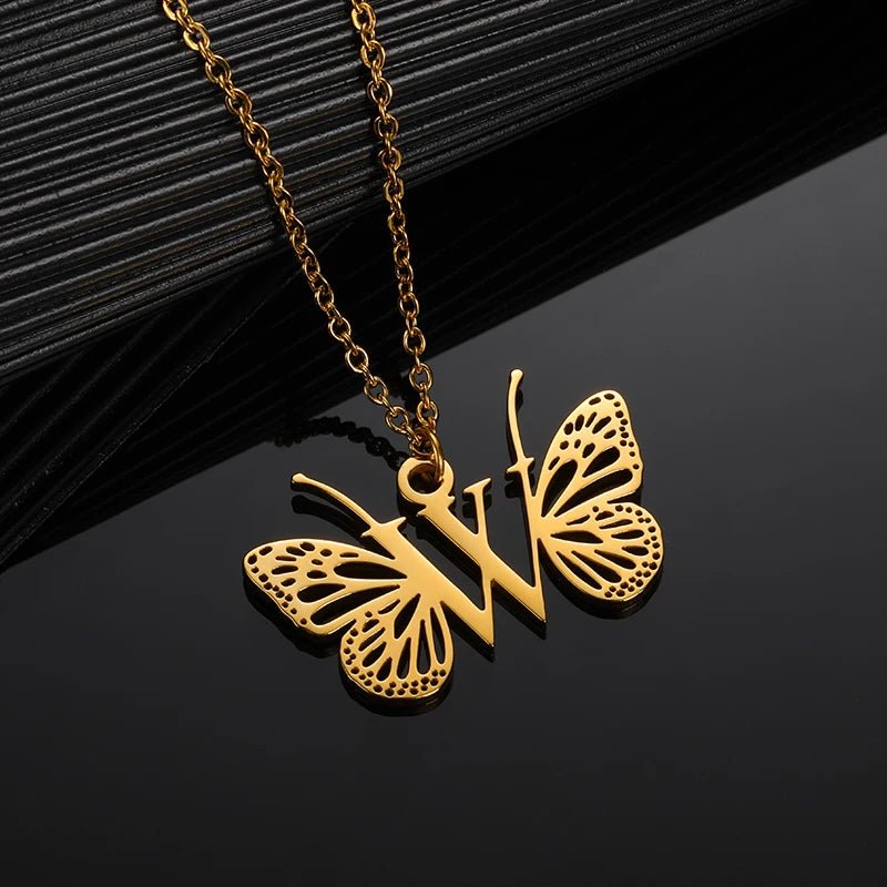 A - Z Initial Letter Collar Butterfly Necklace For WomenAzizaK