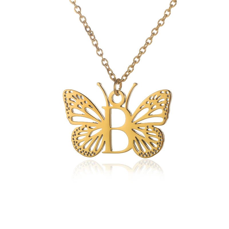 A - Z Initial Letter Collar Butterfly Necklace For WomenAzizaK