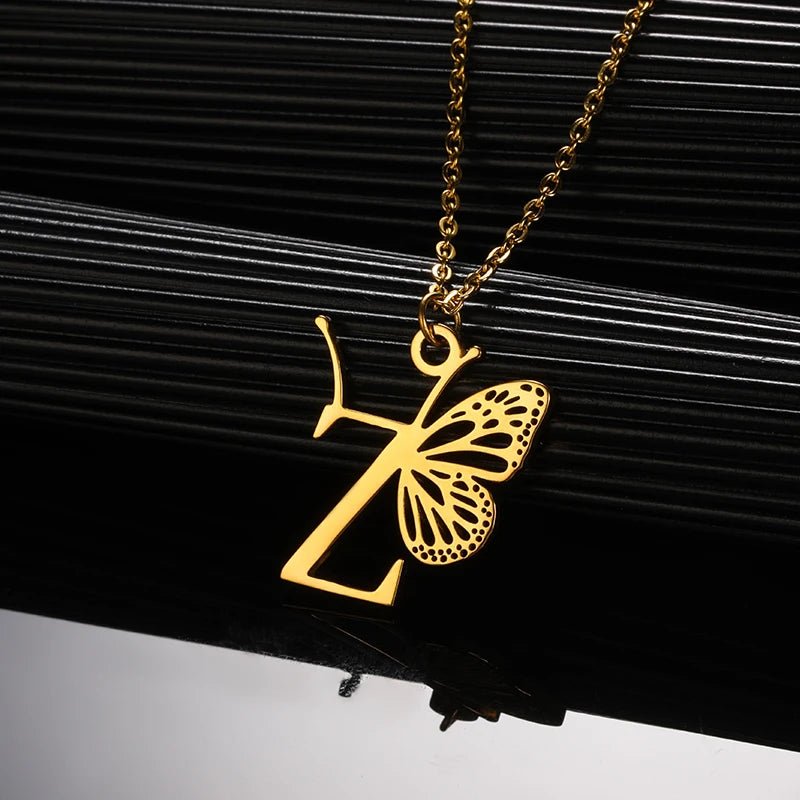 A - Z Initial Letter Collar Butterfly Necklace For WomenAzizaK