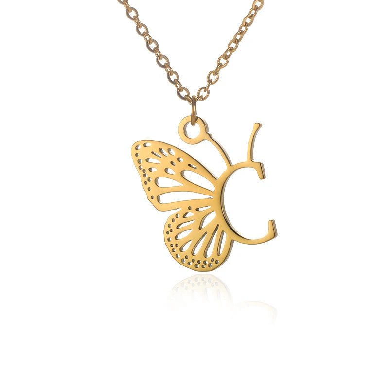 A - Z Initial Letter Collar Butterfly Necklace For WomenAzizaK