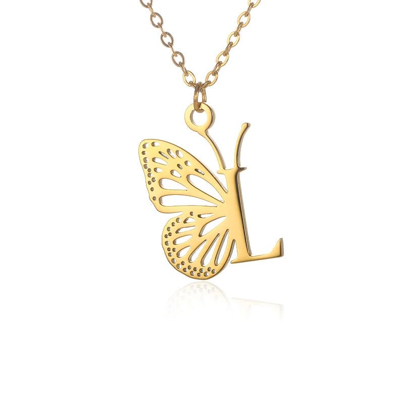 A - Z Initial Letter Collar Butterfly Necklace For WomenAzizaK