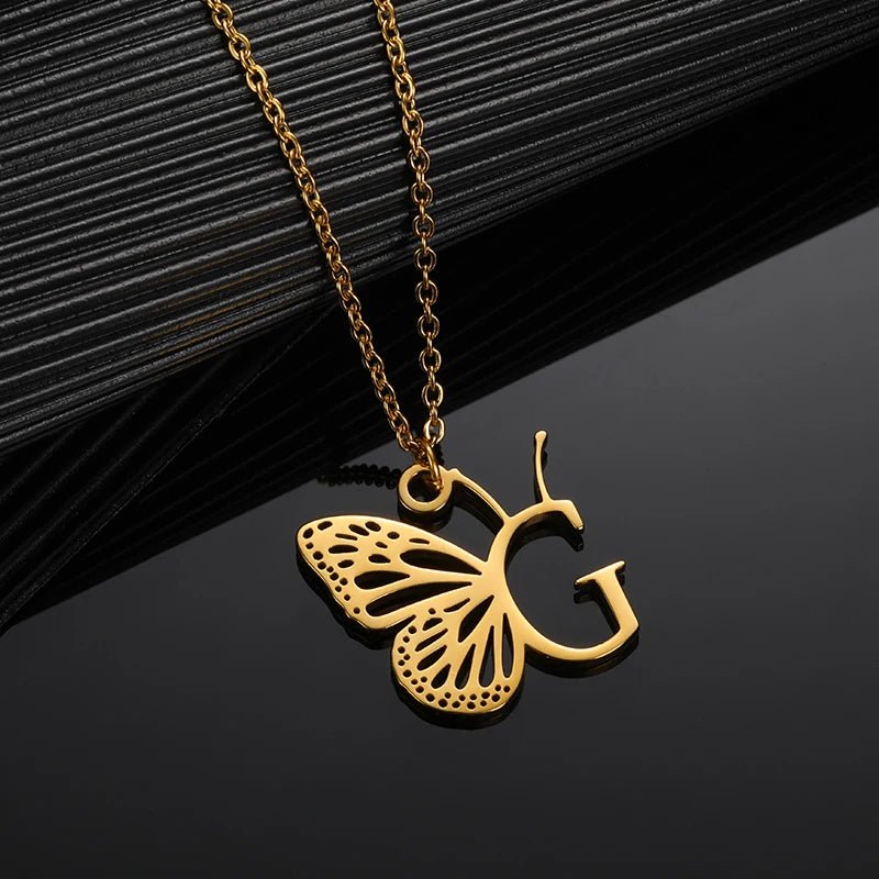 A - Z Initial Letter Collar Butterfly Necklace For WomenAzizaK