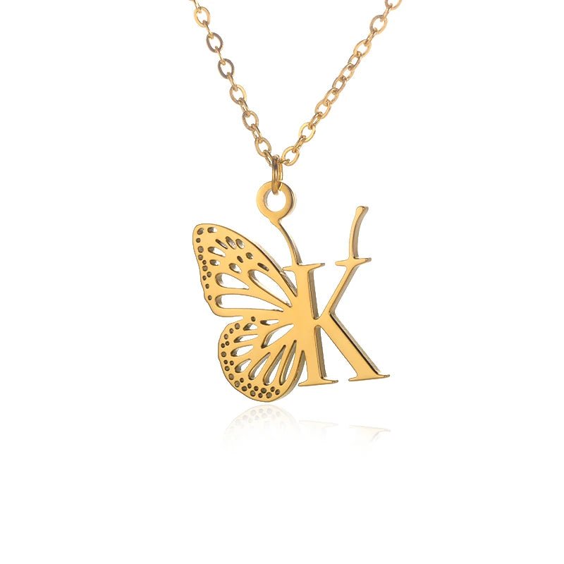 A - Z Initial Letter Collar Butterfly Necklace For WomenAzizaK