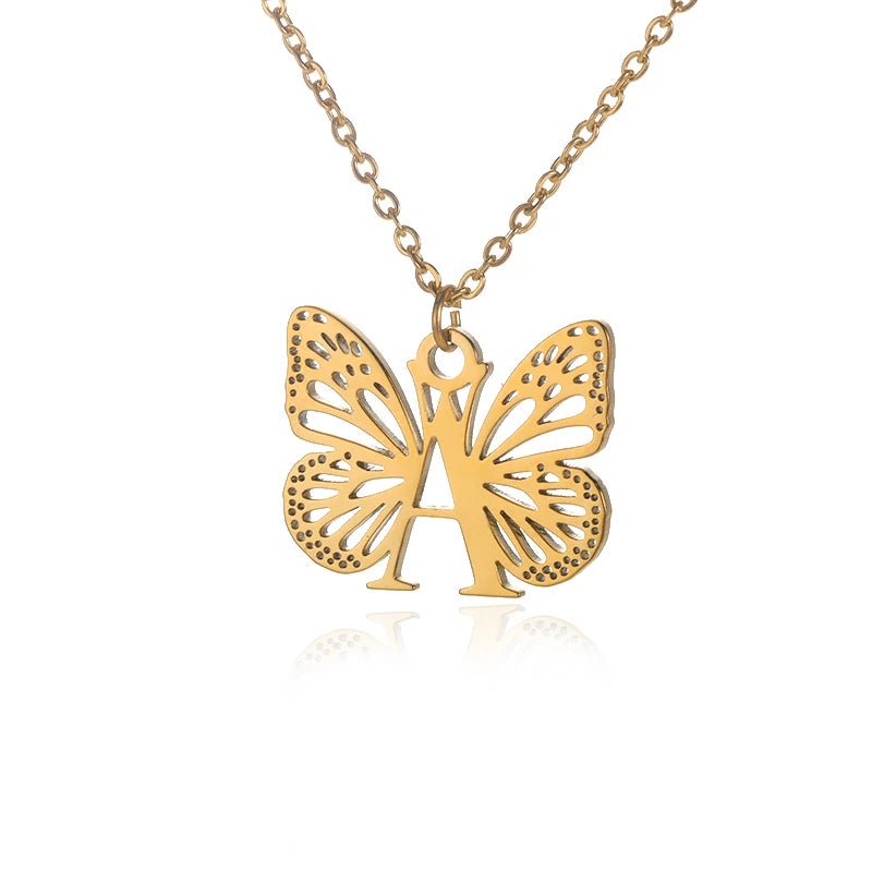 A - Z Initial Letter Collar Butterfly Necklace For WomenAzizaK