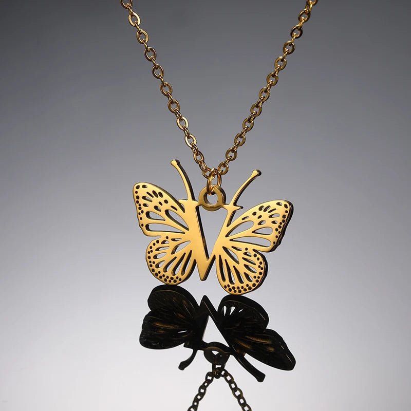 A - Z Initial Letter Collar Butterfly Necklace For WomenAzizaK