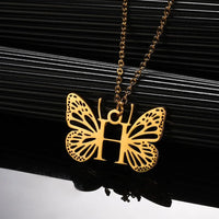 A - Z Initial Letter Collar Butterfly Necklace For WomenAzizaK