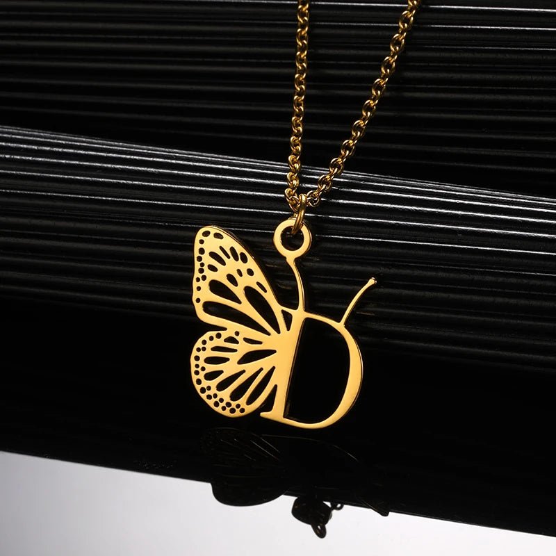 A - Z Initial Letter Collar Butterfly Necklace For WomenAzizaK