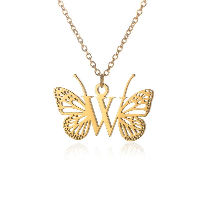 A - Z Initial Letter Collar Butterfly Necklace For WomenAzizaK