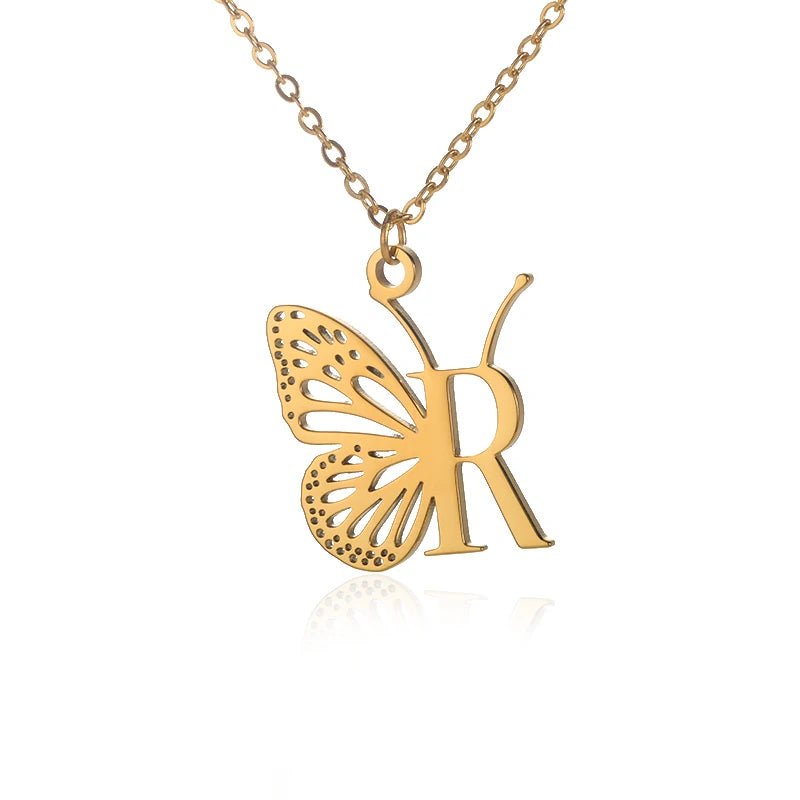 A - Z Initial Letter Collar Butterfly Necklace For WomenAzizaK