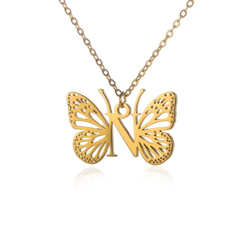 A - Z Initial Letter Collar Butterfly Necklace For WomenAzizaK