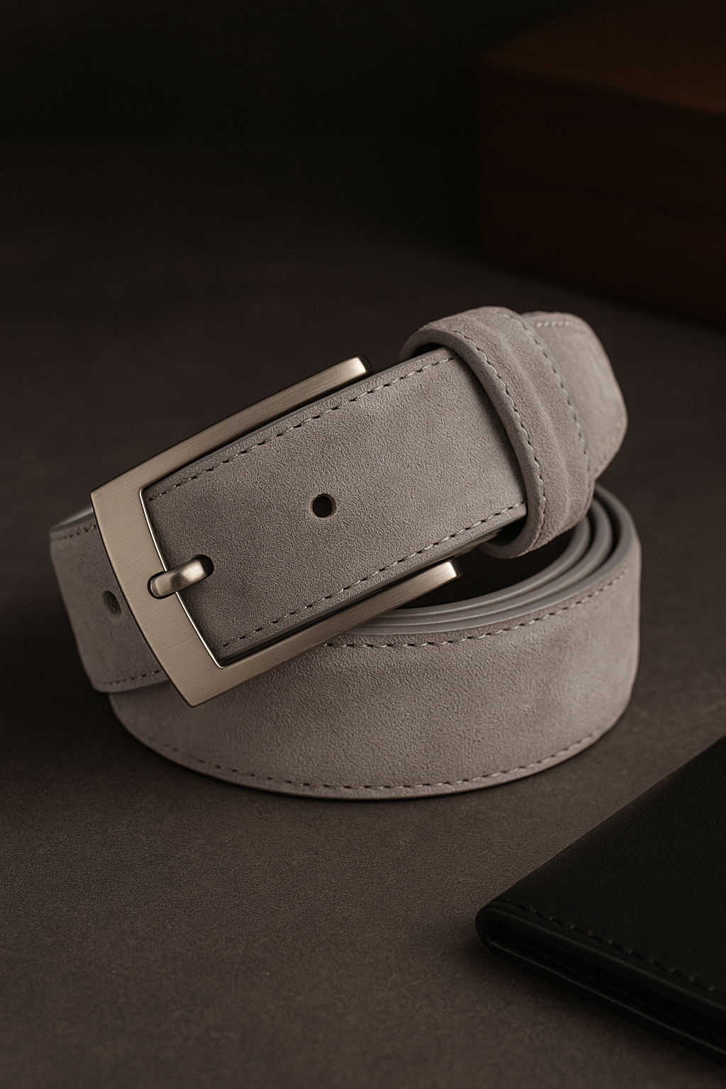 Suede Leather Belt – Genuine Cowhide with Classic Silver Buckle