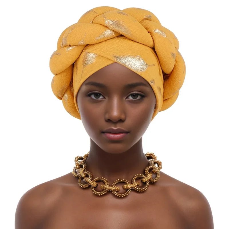 African braided turban hat goldAzizaK