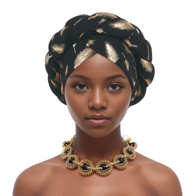 African braided turban hat goldAzizaK