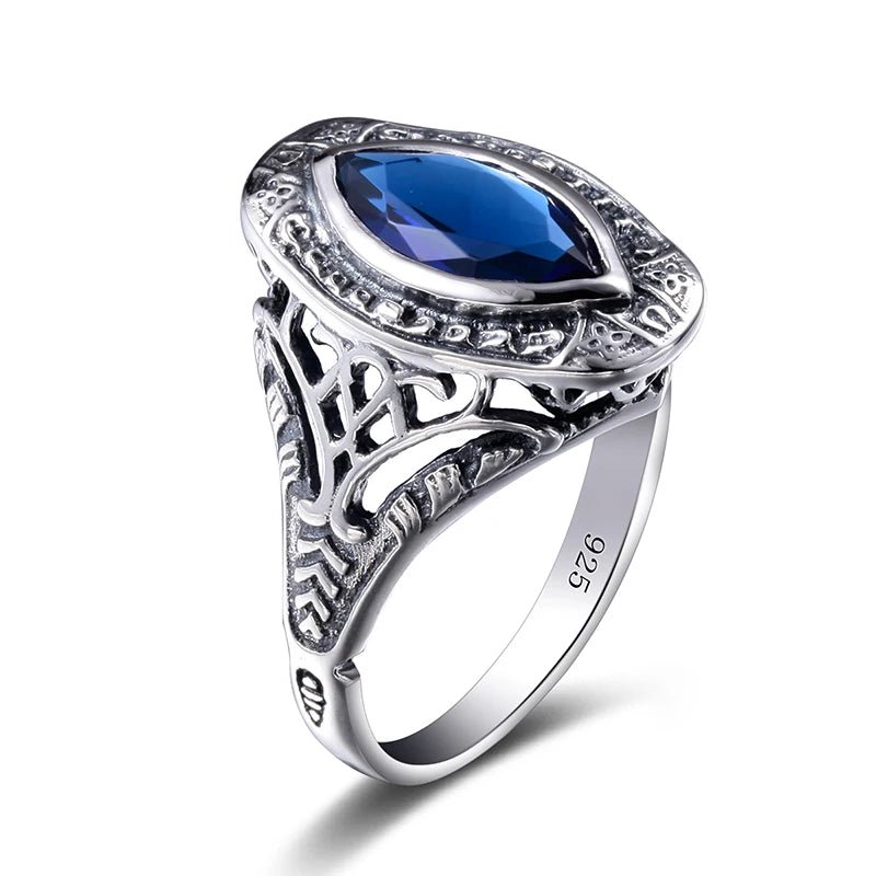 Antique Vintage Filigree Ring with Sapphire in 925 Sterling SilverAzizaK