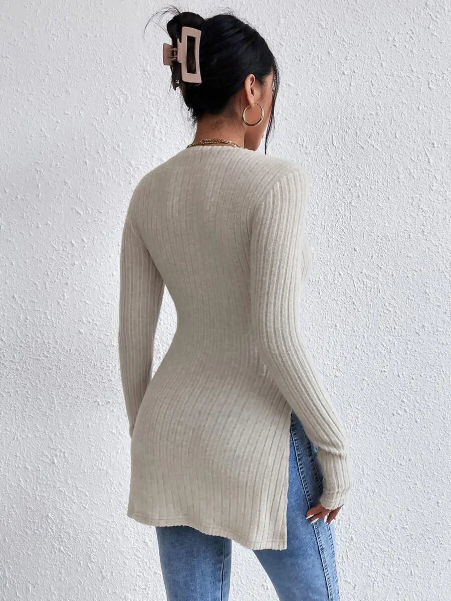 Autumn slim slit long sleeve t-shirtAzizaK