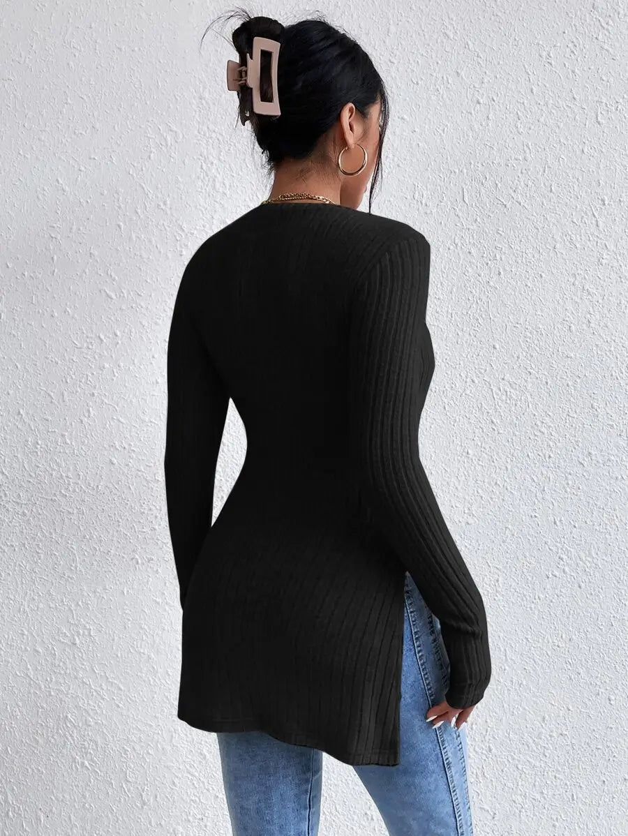 Autumn slim slit long sleeve t-shirtAzizaK